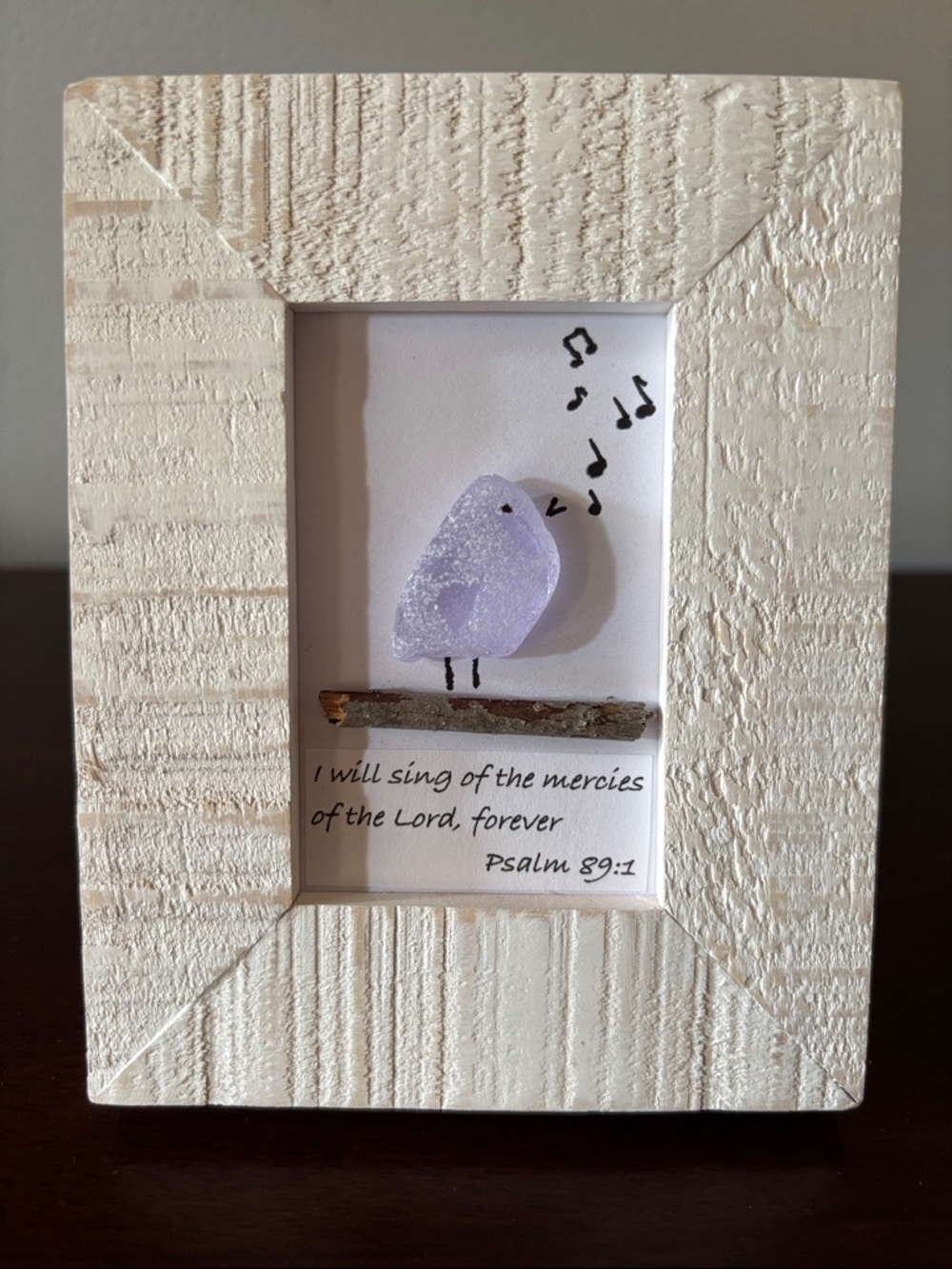 Framed Sea Glass Bird Art with Scripture
